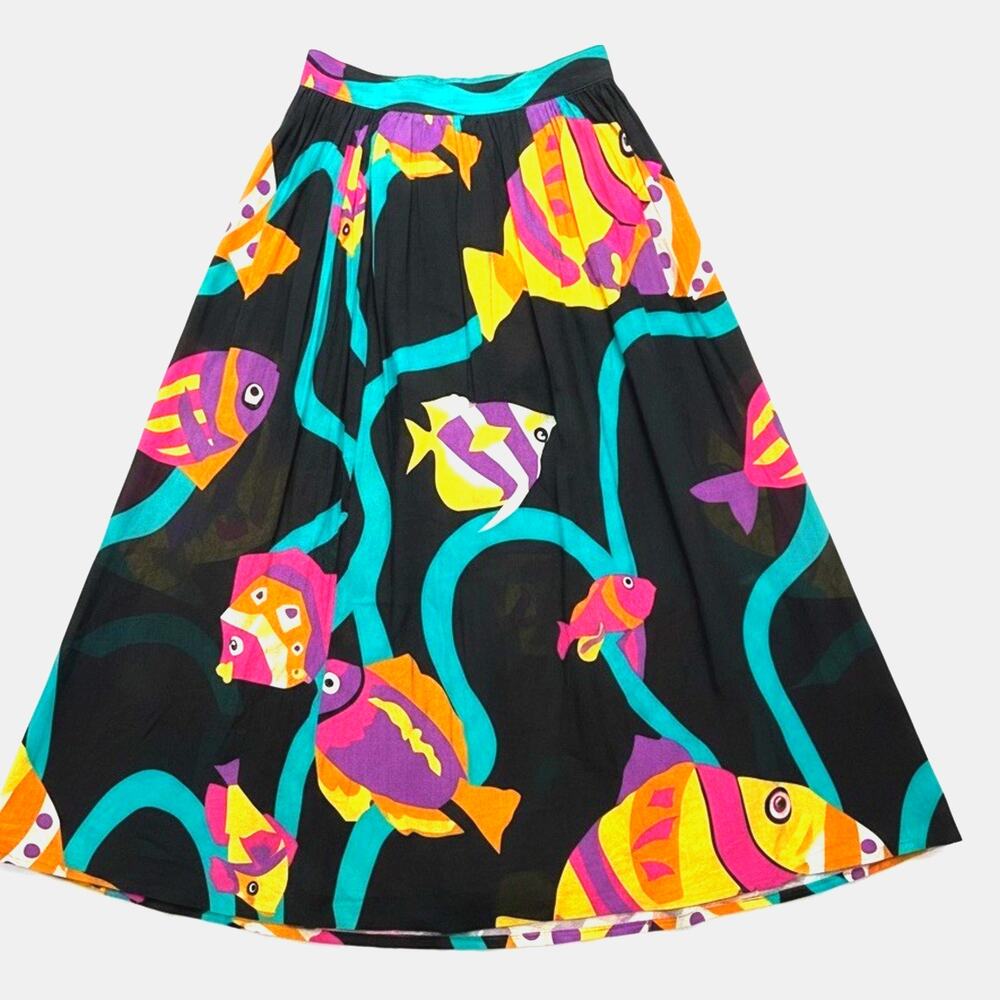 VTG Doncaster Sport Tropical Fish Midi Skirt Colorful 80s Art Teacher Beach 10